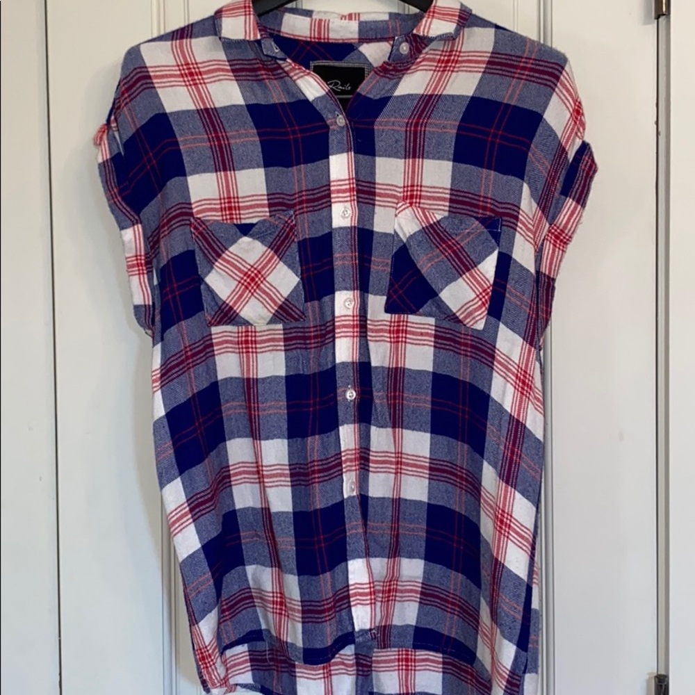 Rails Cropped Sleeve Plaid Top